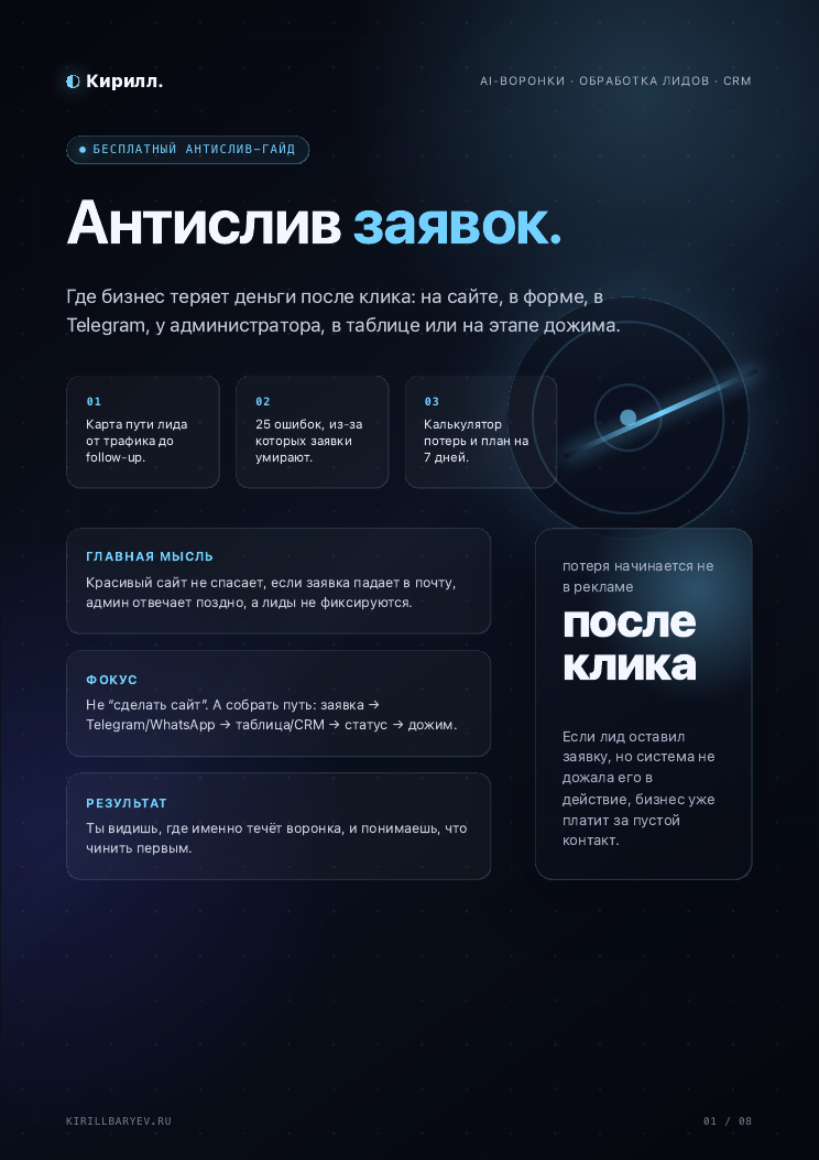 Обложка гайда «Антислив заявок»